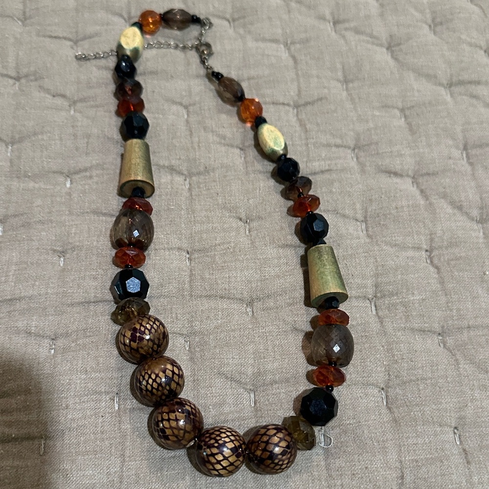 Premier Design Retired EXPRESSO Gun Metal NECKLACE Two Tier and Brown Beaded - Picture 2 of 5